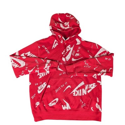Nike Sportswear All Over Scribble Print Hoodie Red Just Do It Swoosh Mens M