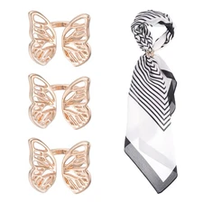 Silk Scarf Ring Clip, 3Pcs Butterfly Scarves Pin, Silver Tone