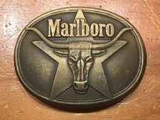 VINTAGE 1987 SOLID BRASS PHILIP MORRIS,INC. MARLBORO BELT BUCKLE