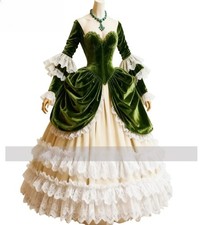 Green Velvet Rococo Ball Gown Victorian Ruffle Long Sleeve Party Costume Dress