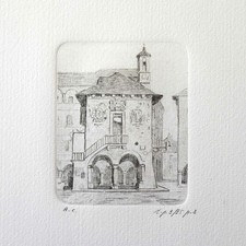 Antonio Calderara, "Palazzo H" (Lago di Orta), autografato, num., acquaforte