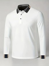 Men's Long Sleeve Polo Shirt Pure Color Versatile Fashion Golf Polo Neck Weekend