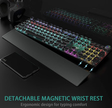 Mechanical LED Gaming Wired Keyboard, Aluminum Panel, Magnetic Wrist Rest