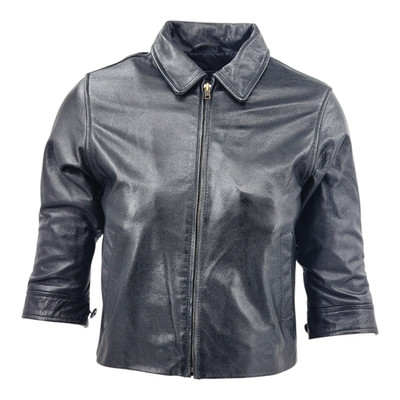 GAP Kinder Lederjacke schwarz Reißverschluss echt Steppfutter - Größe XS (4)
