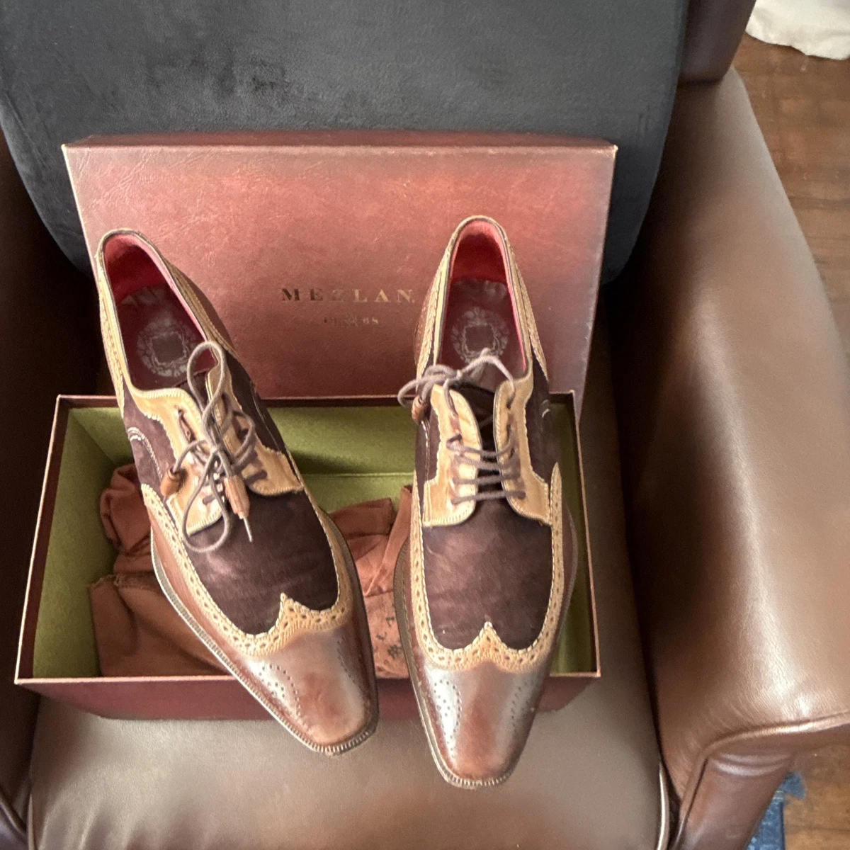 Mezlan Nicola Vintage Men\'s Mens Brown Leather Lace Up Almond Toe Shoes 10 B Mezlan Shoes for Men for sale | eBay main image 3