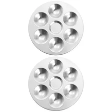 2pcs 5.4" 6 Wells Round Aluminum Paint Palette Tray Paint Mixing Pallet