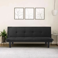 Modern Upholstered Futon Sofa Bed in Faux Suede. Black