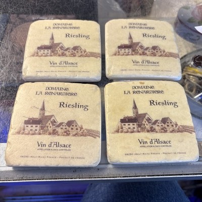 French Riesling 'Vin D'Alsace' Ceramic Vintage Wine Coasters Winery 