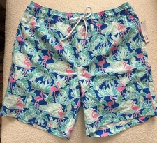 Member's Mark Shorts Mens M Blue Pink Flamingo Tropical Resort Lined Swim Trunk