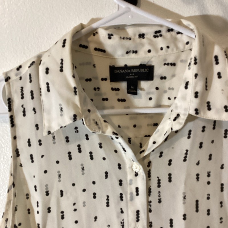 Banana Republic Women’s M White/Black Polka Dot Silk Collared Sleeveless Blouse