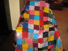 Vintage Handmade Granny Square Full Quilt- Hand Tied, Machine Sewn 76" x 66"