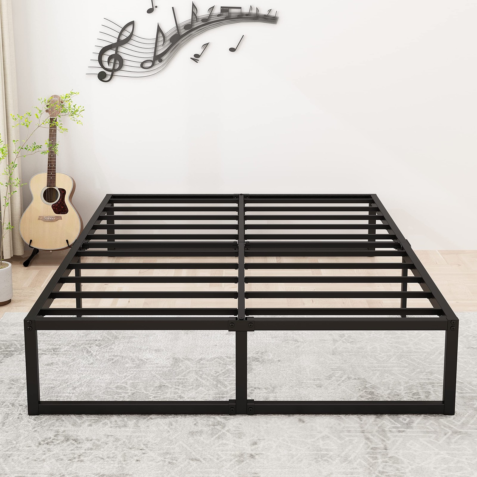 Queen Size Heavy Duty Steel Slat Support Metal Platform Que.