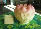Vintage Fenton Burmese Uranium Pink & Custard Floral Glass Vase or Bowl W/Tag
