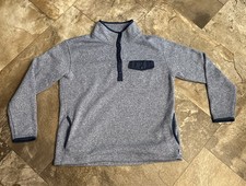 Eddie Bauer heathered blue Fleece Women  s Sz Med L/S Pullover Snaps Pocket 2207