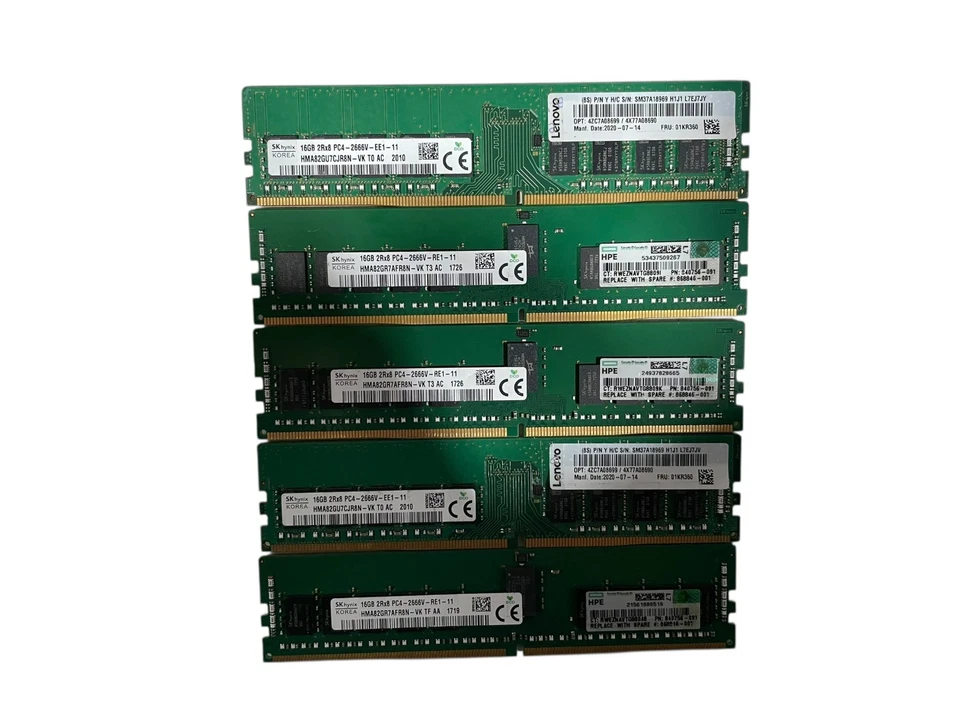Lot of (5) SKhynix 16GB 2RX8 PC4-2666V- RE1-11 HMA82GR7AFR8N-VK - Image 2 of 2