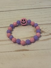 Pink Smiley Face Beaded Bracelet For Girls Kids Handmade Jewelry