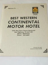 1974 BEST WESTERN CONTINENTAL MOTOR HOTEL Miami Oklahoma guest information card