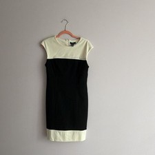 Chaps Black Ivory Colorblock Sheath Cap Sleeve Dress 12 Poly Rayon Elastane