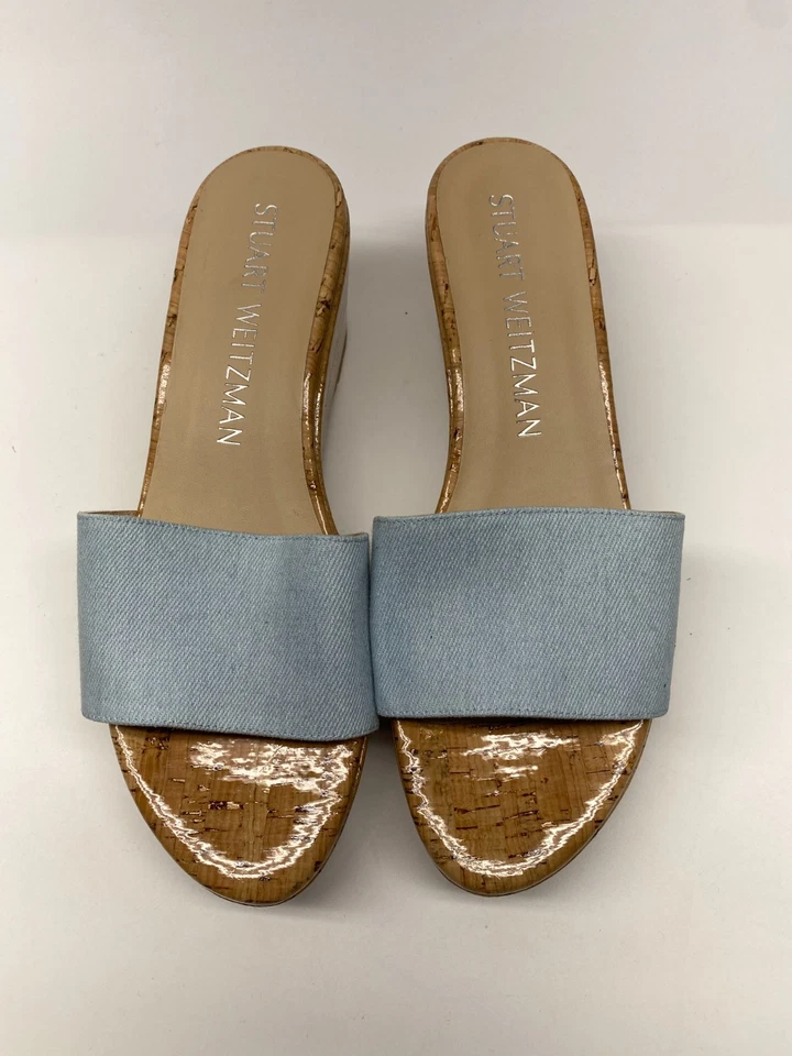 Stuart Weitzman Womens Summer Denim Wedge Sandals Sz 10 B - Image 2 of 4
