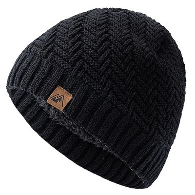 Unisex Winter Beanie Hat Fur Lined Knitted Warm Slouchy Cap for Men & Women