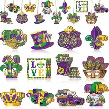 36 Pcs Mardi Gras Wooden Ornaments Mardi Gras Decorations Purple Yellow and Gree
