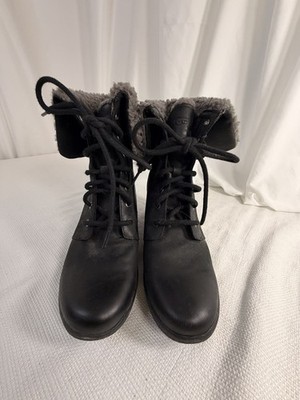 UGG Waterproof Leather Shearling Lace-Up Ankle Bootie Black Women US 8 EU 39