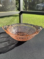 Jeannette Cherry Blossom Pink Depression Glass 9” Dual Handled Serving Bowl