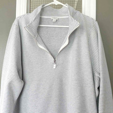 J Crew Striped Terry 1/4 Zip Pullover Sweatsh...