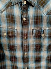 Original Penguin Men's Plaid Long Sleeve Shirt Size Medium, Black/Blue/Gray