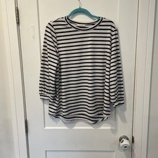 Cotton Bleu Womens Large Black And White Striped Top Made In The USA
