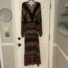 Farm Rio For Anthropologie Glynn Black Floral Print Maxi Dress  Boho Large