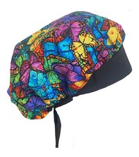 Roomy Banded Bouffant Black Butterfly Mania Doctor Nurse Scrub Cap Hat
