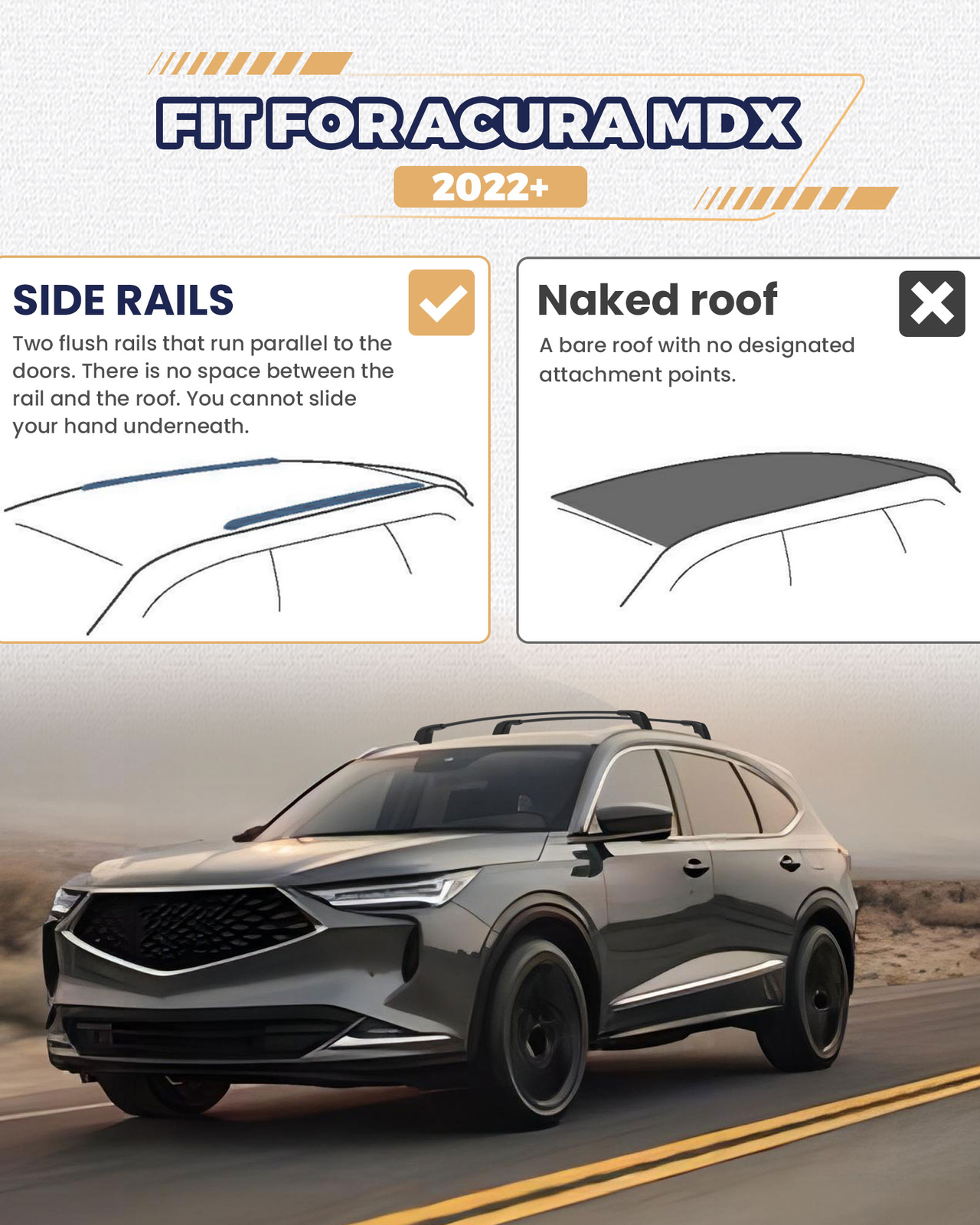 4pcs 165lbs Side Rails Cross Bar For Acura MDX 2022-2025 Roof Rack Cargo Carrier