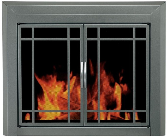 Ascot Large Clear Tempered Glass Fireplace Doors With Mesh Panels