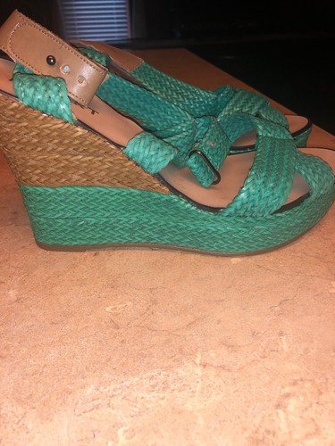 Buckle Report Brinkley Strappy Wedge Sandals Turquoise/ Brown 8.5M Vegan - Picture 3 of 9