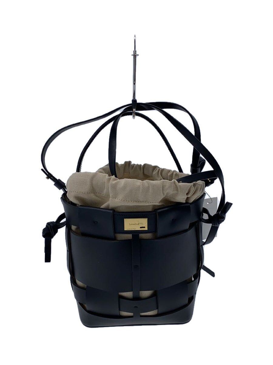 ZANCHETTI SHOULDER BAG WOVEN BUCKET SMALL LEATHER Black Used ZANCHETTI SHOULDER BAG WOVEN BUCKET SMALL LEATHER Black Used