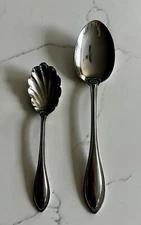 Oneida Arbor-American Harmony Stainless Beaded 1 Sugar Spoon ~  1 Serving Spoon