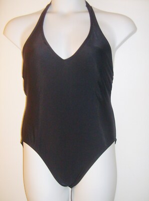 PBX Basics Size L Black Halter One Piece Black Swim Suit