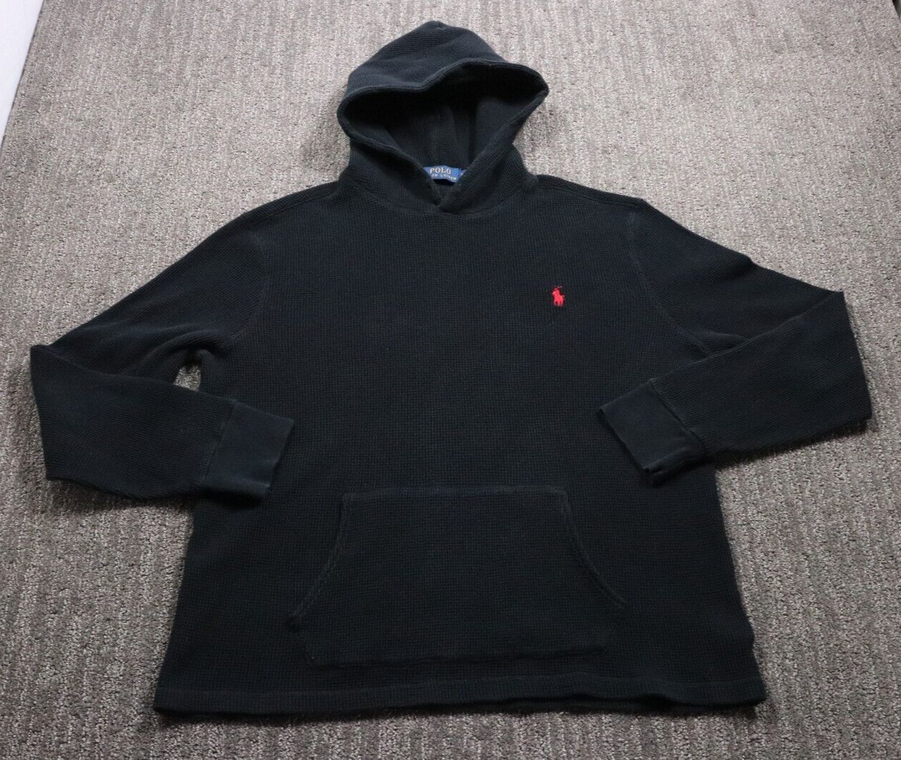 Polo Ralph Lauren donna XL maglia termica felpa con cappuccio nero logo pony