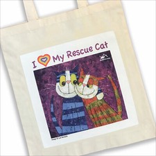 Cotton Tote Cats Charity Shopping Bag Love Rescue Cat Long Handle Foldable