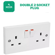 13 Amp White Double 2 Gang Plug Electric Wall Socket Switched Square Edge UK CE