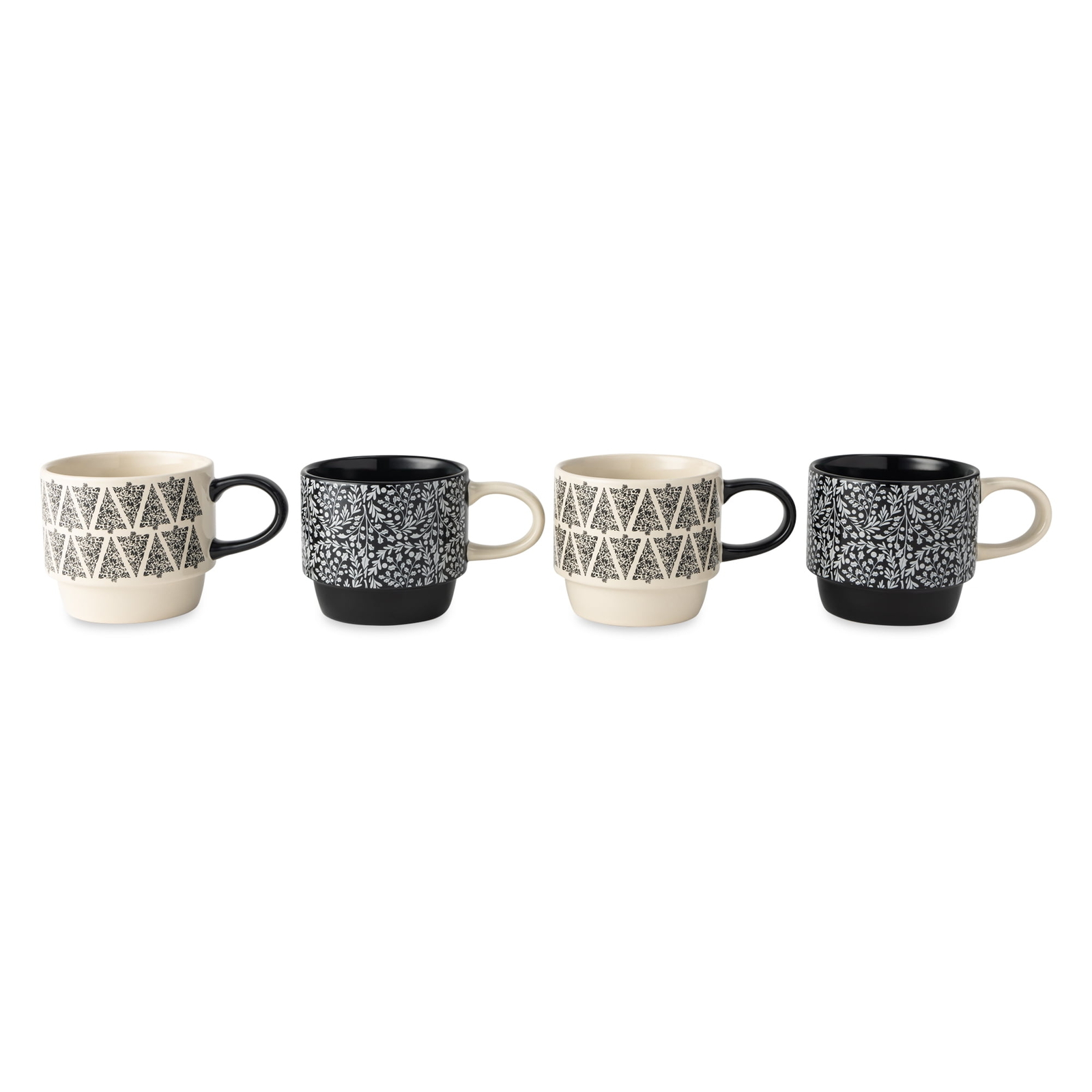 Thyme &Table 10.5 fl oz Assorted Holiday Tree Print 4-Pack Ceramic Stacking Mugs