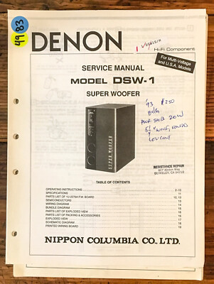 Denon DSW-1 Super Woofer Service Manual *Original* | eBay