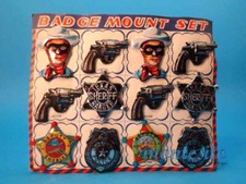 VINTAGE LONE RANGER SHERIFF DEPUTY BADGES MOUNT SET on DISPLAY CARD JAPAN 1960