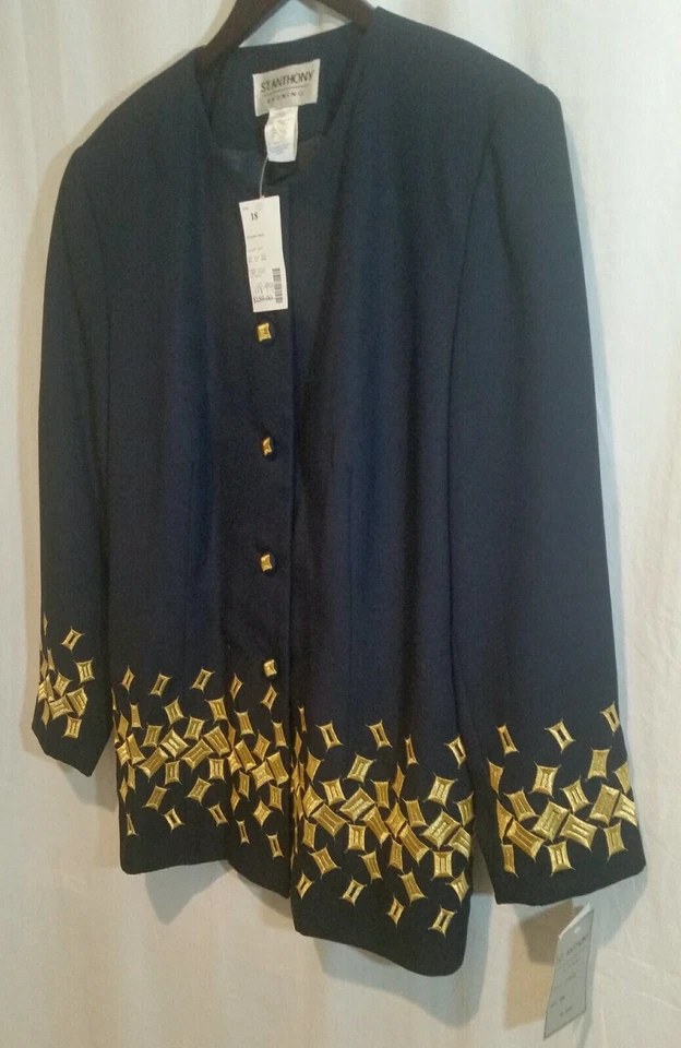 Blazer Traje Chaqueta St. Anthony Noche Azul Marino Bordado Dorado Talla 18 Abrigo Foto 2 de 4