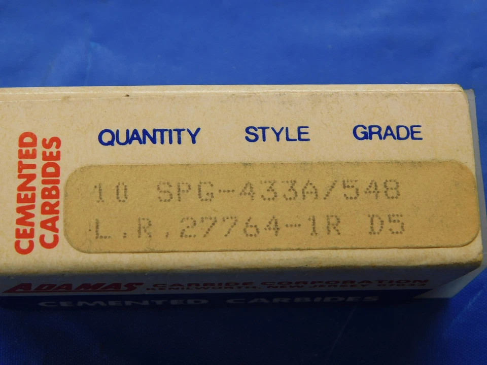 10 ШТ. НОВЫЕ ТВЕРДОСПЛАВНЫЕ ФРЕЗЕРНЫЕ ВСТАВКИ ADAMS SPG-433A 548 27764-1R D5 ИНДЕКСИРУЕМЫЕ - Изображение 3 из 3