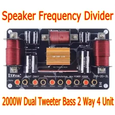 2000W 2 Way 4 Unit Dual Tweeter Bass Speaker Frequency Divider Crossover Filter