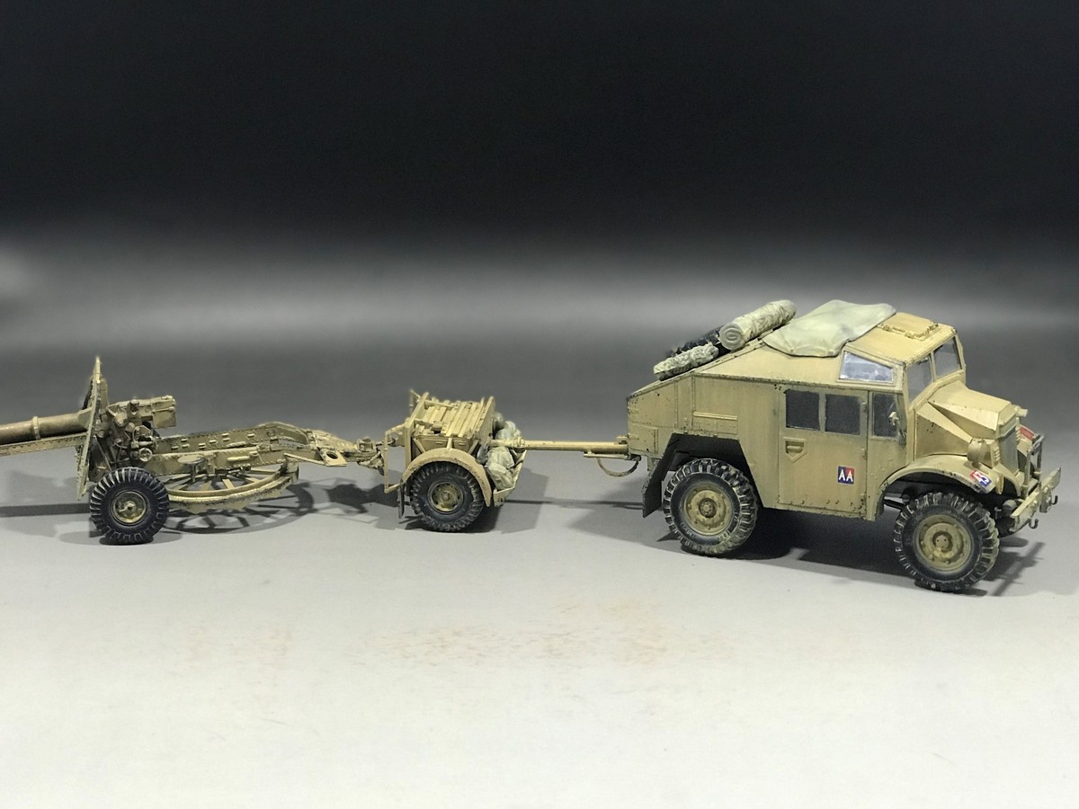 1/35 Built British Quad Gun tractor & 25pdr. Field Gun w/ammo