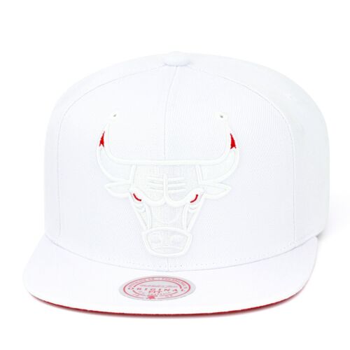 Mitchell & Ness Chicago Bulls Snapback Hat Cap White/Red Eyes - Afbeelding 1 van 3