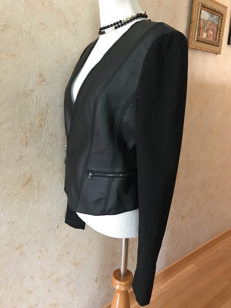 BCBGMAXAZRIA Black Faux Leather Zip Front Jacket Fabric